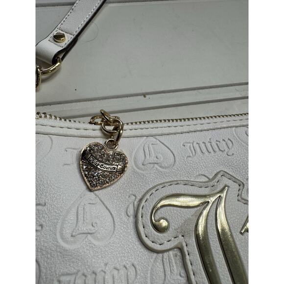 Juicy Couture White Shoulder Bag Debossed Embossed Vegan Leather Purse NWT $118 - Picture 2 of 7